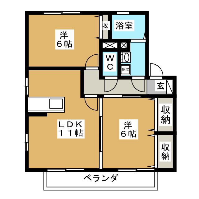 リビングタウン二番館B棟(2LDK/2階)の間取り写真