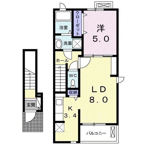 ラ マン ル シアン(1LDK/2階)の間取り写真