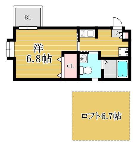 ステラコート笹原I(1K/2階)の間取り写真