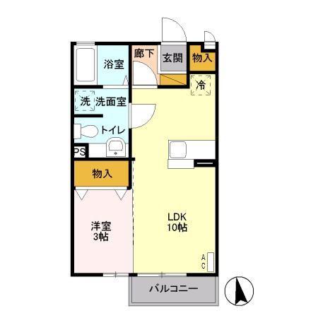 ホワイトミーティアAB(1LDK/2階)の間取り写真