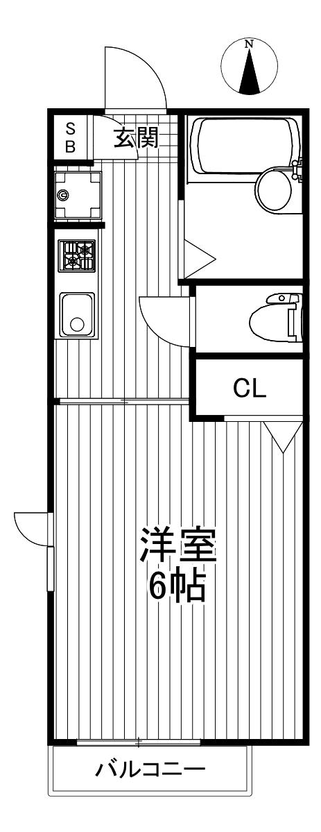 フローラ赤堤(1K/2階)の間取り写真