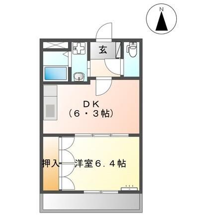 シャインヒルズ(1DK/2階)の間取り写真