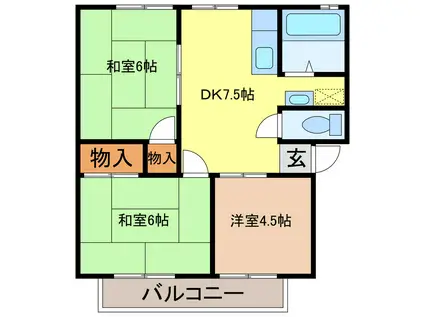 ユートピア本庄A棟(3DK/2階)の間取り写真