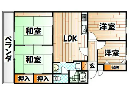 フローラルマンション大里(4DK/4階)の間取り写真