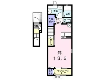 ハッピーハウスII(ワンルーム/2階)の間取り写真