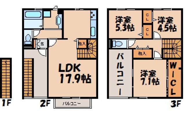 カサフロールA(3LDK/2階)の間取り写真
