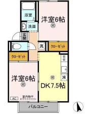 プレジール大和II(2DK/2階)の間取り写真