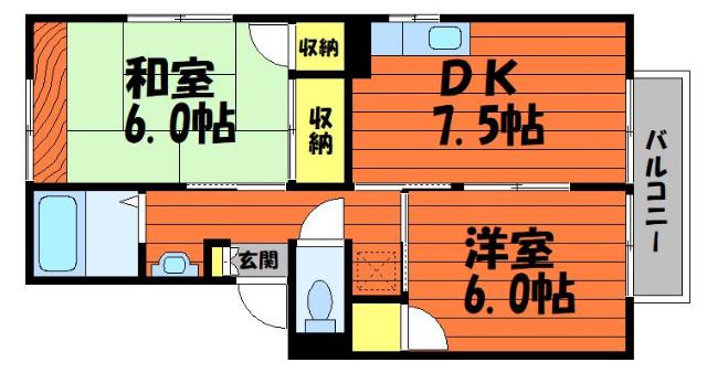 レインボーパレスC(2DK/2階)の間取り写真