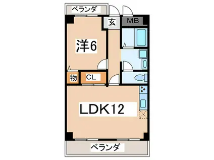 エステート村上(1LDK/6階)の間取り写真