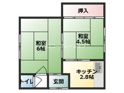 白鶴荘(2K/1階)の間取り写真