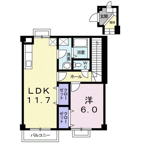 サニーコンフォル(1LDK/2階)の間取り写真