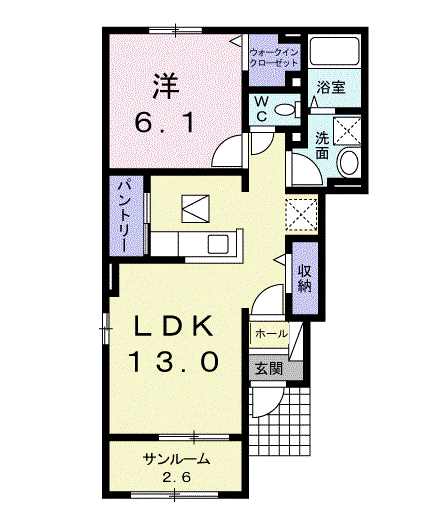 メゾンカーメルIIB(1LDK/1階)の間取り写真