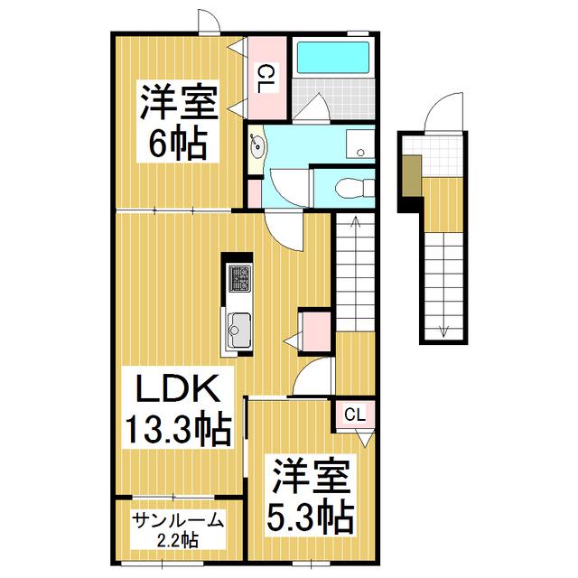 メゾン・ベレーナ(2LDK/2階)の間取り写真