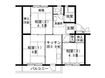 ビレッジハウス志染16号棟(3K/1階)の間取り写真