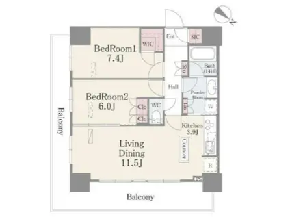 ルミレイス豊洲(2LDK/16階)の間取り写真