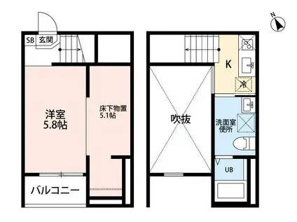 CLARTE内田橋II(1SK/2階)の間取り写真