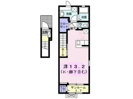 メゾン プラティークB(ワンルーム/2階)の間取り写真