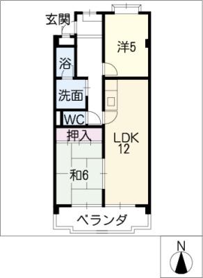 アイカピア植田(2LDK/2階)の間取り写真