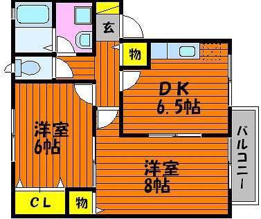 アブニール若宮(2DK/2階)の間取り写真