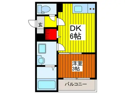 LEXIS GRAN六町(1DK/2階)の間取り写真