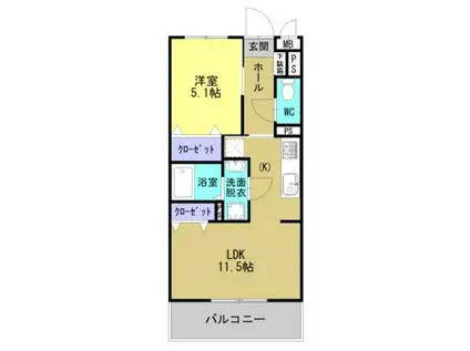 ソルーナ松橋(1LDK/2階)の間取り写真