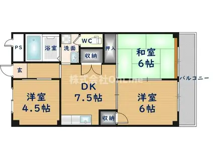 メゾン瓜生堂(3DK/4階)の間取り写真