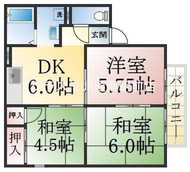 エステート塩屋山手B棟(3DK/1階)の間取り写真