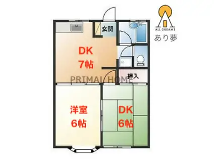 ハイツ三ツ池(2DK/1階)の間取り写真