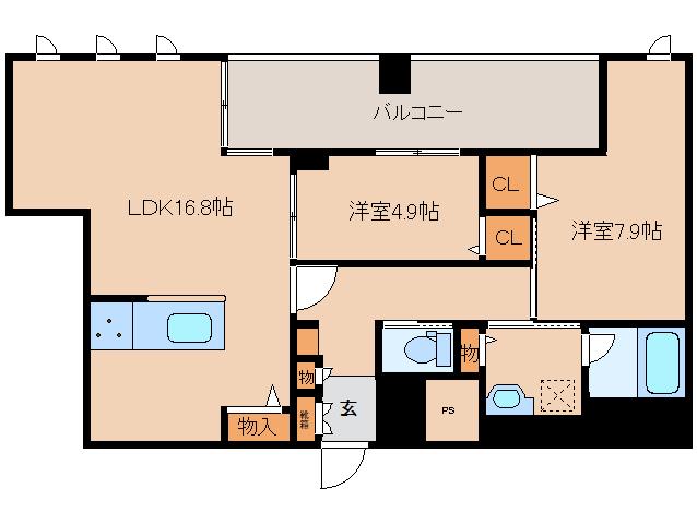 ラヴィーナ奈良(2LDK/8階)の間取り写真