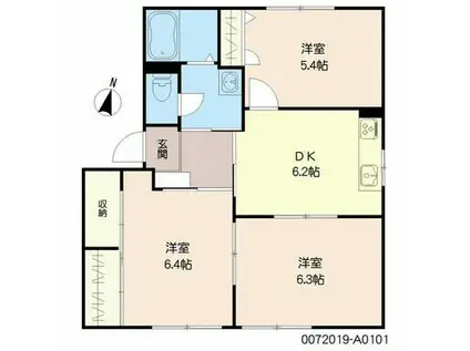 ディアスさくら A棟(3DK/1階)の間取り写真