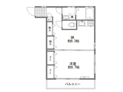 フルールF(1DK/2階)の間取り写真