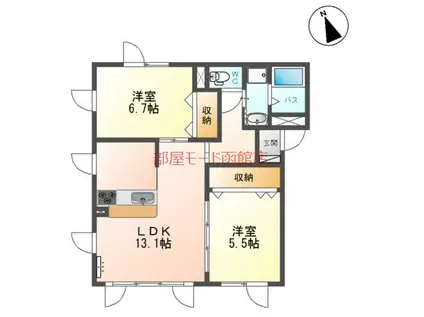 プランドール美原(2LDK/2階)の間取り写真