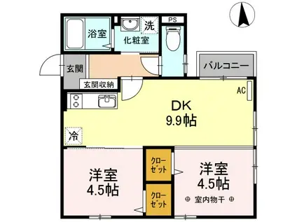 カスタムルーム福室(2DK/2階)の間取り写真