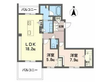 ヴィアソーレ覚王山(2LDK/1階)の間取り写真