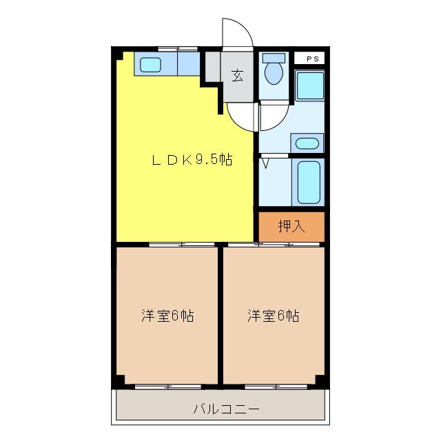 OPUS1(2LDK/2階)の間取り写真