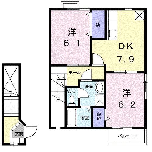 メゾンクレスト(2DK/2階)の間取り写真
