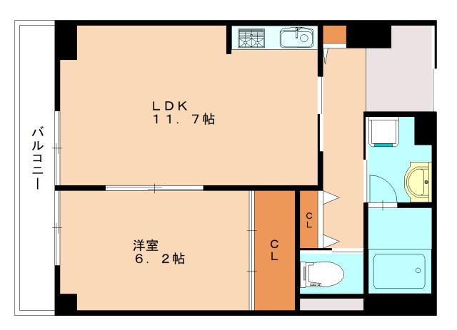 レーベント黒崎(1LDK/6階)の間取り写真