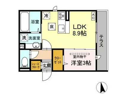 GRAND D-ROOM 島内新橋(1LDK/1階)の間取り写真