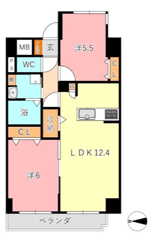 アルバ鹿田(2LDK/1階)の間取り写真