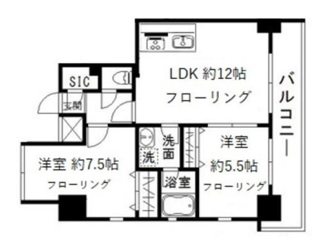 エレンシアK小岩(2LDK/9階)の間取り写真