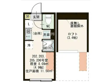 ハーモニーテラス下井草II(ワンルーム/2階)の間取り写真