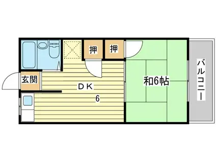 ユニハイツ田村II(1DK/1階)の間取り写真