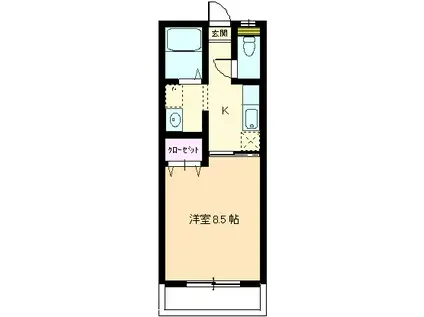 スプリングハイツ II(1K/1階)の間取り写真