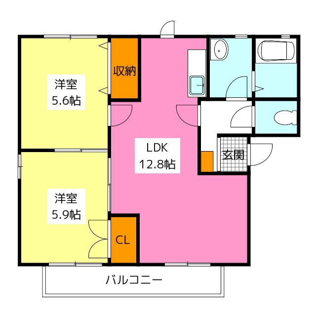 ヴィラージュI(2LDK/2階)の間取り写真