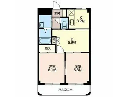 リバーサイドパピヨン(2DK/2階)の間取り写真