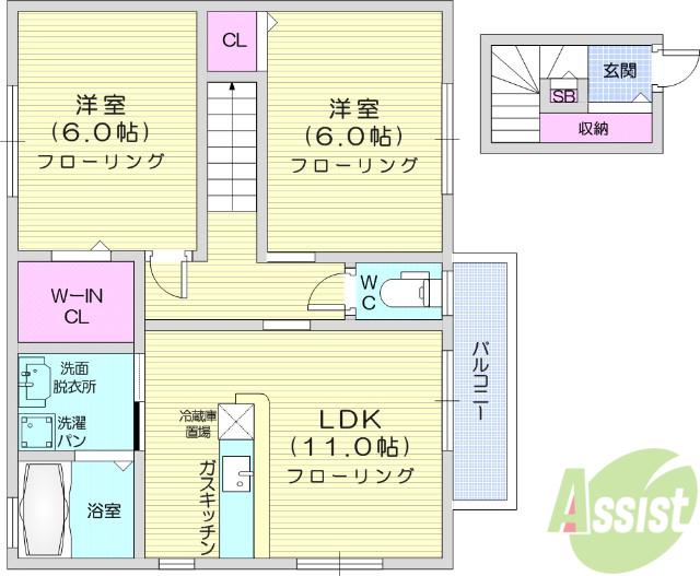 フルール・ドゥ・スリジエ(2LDK/2階)の間取り写真