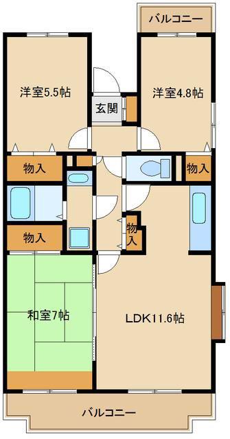 BELLEVUE参番館(3LDK/1階)の間取り写真