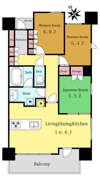 レクセル水戸大町(3LDK/3階)の間取り写真