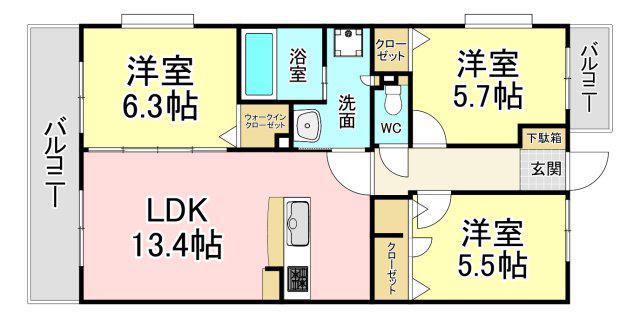 CLAIRひびきの二番館(3LDK/2階)の間取り写真