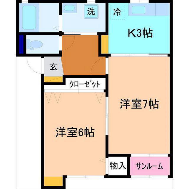 コートリヴィエラI(2K/1階)の間取り写真